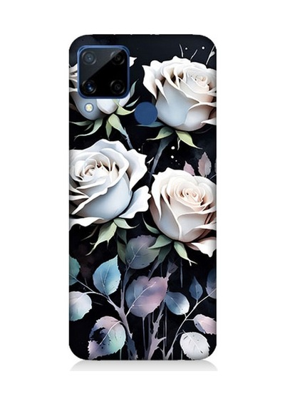 Realme C15 Uyumlu Beyaz Güller Sessizliği Desenli Silikon Kılıf Çok Renkli