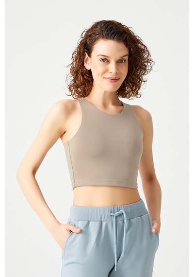 Los Ojos Vizon Halter Yaka Içi Sütyenli T-shirt Tank Top Vizon Vizon