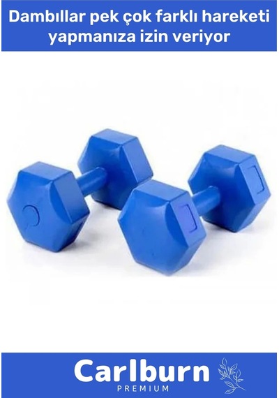 Özel Plastik Köşeli Spor Egzersiz Vücut Kas Geliştirme Fitness Ağırlık Mavi 5 Kg Dambıl Set - 2 Adet