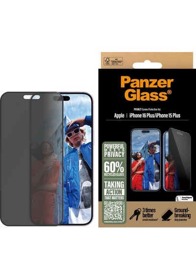 Panzerglass Apple Uyumlu iPhone 16 Plus 15 Plus Ultra-wide Fit Çerçeve Aparatlı Gizli/hayalet Ekran Koruyucu