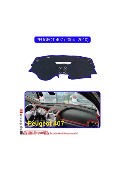 Peugeot 407 2004- 2010 Torpido Koruma Halısı Mavi Kenar