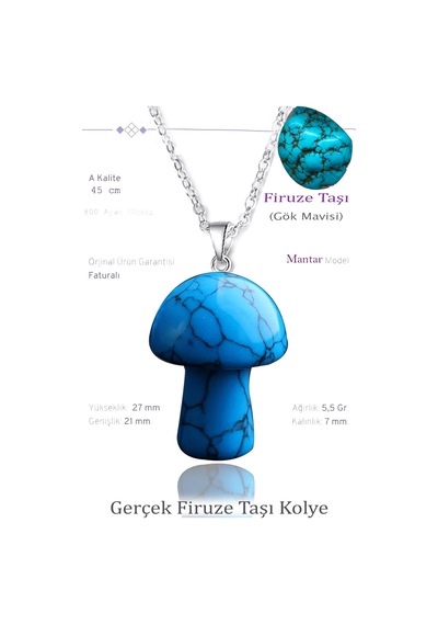 Erilsa Sertifikalı Mantar Model Firuze Taşı Kolye - Gümüş Aparatlı Çok Renkli
