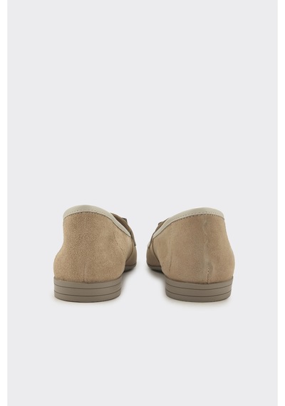 Derinet Hakiki Deri Tokalı Kadın Loafer Bej Süet Bej Süet