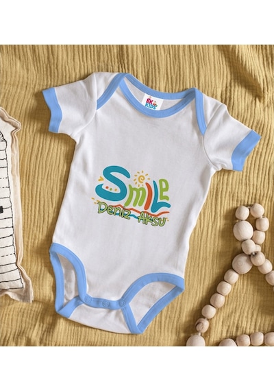 Bitmeyenkartus Bk Kids Kişiye Özel Mavi Bebek Body Zıbın - Model 140 Çok Renkli