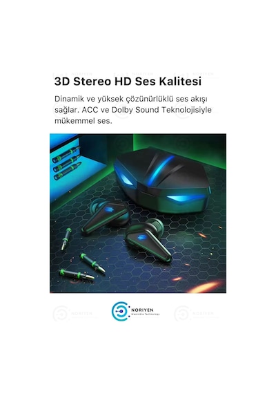 K55 Tws Pro Oyuncu Kulaklığı 3d Stereo Ses Extra Bass Işıklı Mikrofonlu Bluetooth Kablosuz Kulaklık