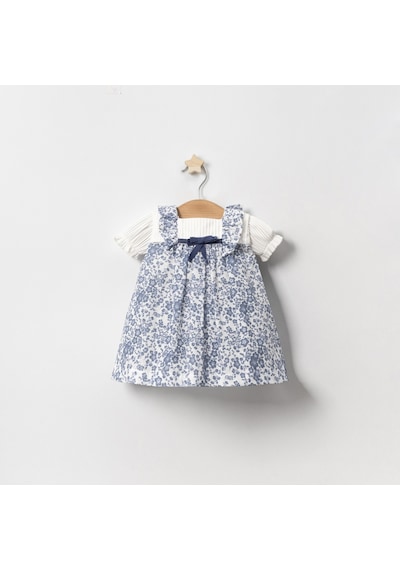 Lamato Baby Yazlık Kolu Lastikli Çiçek Baskılı Bebe Kız Elbise Lacivert