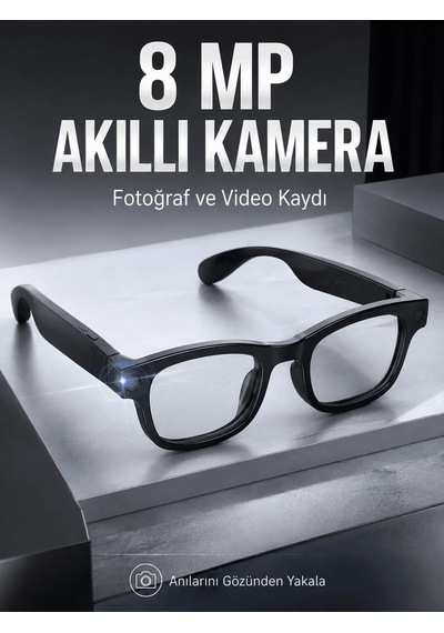 Ers Siyah Bluetooth Akıllı Kamera Gözlüğü 8 Mp Kameralı Aı Çeviri Wi-fi Fotoğraf Video Müzik Arama Ve Dokunmatik Kontrollü