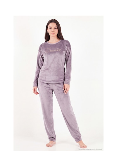 Lela Bisiklet Yaka Yumuşak Dokulu Parlak Kadife Pijama Takımı Kadın Pijama Takımı 6094209 Lila LİLA