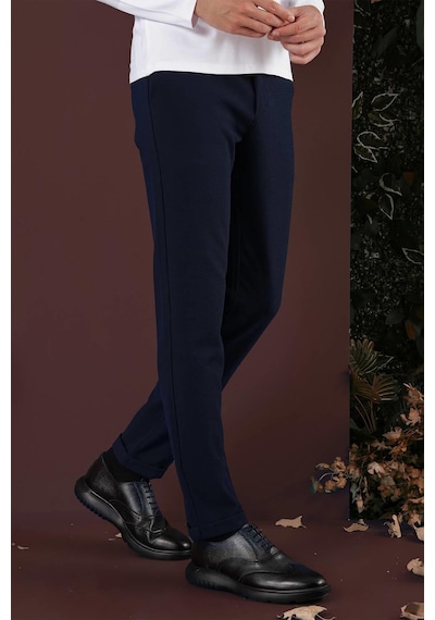 Efor Slim Fit Yan Cepli Dokulu Esnek Casual Lacivert Pantolon P 1139 Lacivert