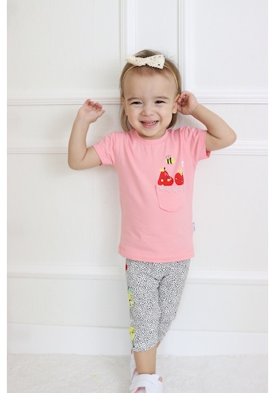 Harika Kids Kız Bebek Kaprili Kısa Kollu Kiraz Baskılı Yazlık Basic Alt-üst Takım 6-24 Ay 001