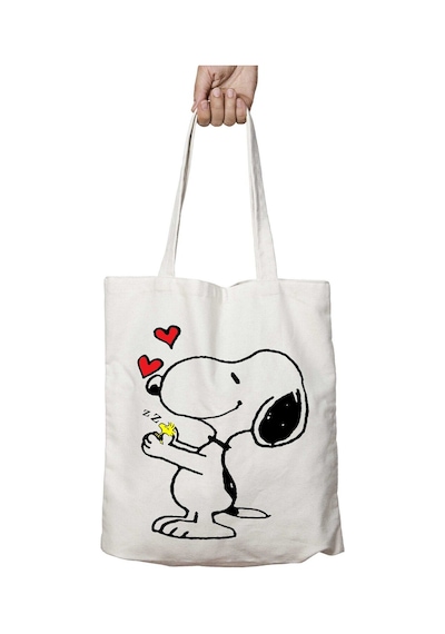 Art Hediye Snoopy Love Kalp Zzzz İki Tarafı Kalıcı Baskılı Yıkanabilir Okul Plaj Omuz Bez Çantası Çok Renkli