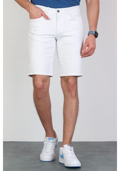 HLT Jeans Erkek Beyaz Slim Kesim Comfort Likralı Esnek Jeans Şort Thomas-Beyaz 001
