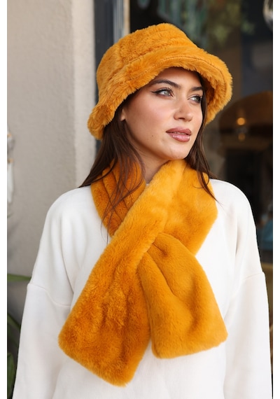 Kadın Peluş Kaşkol Boyunluk Atkı Rkb-01 Hardal Hardal