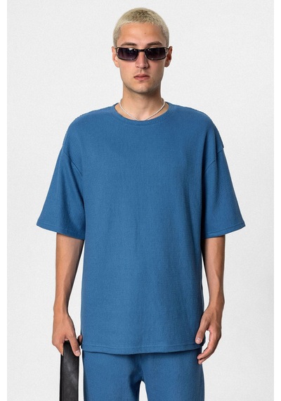 Oversize Basıc Triko Eşofman Takım Mavi