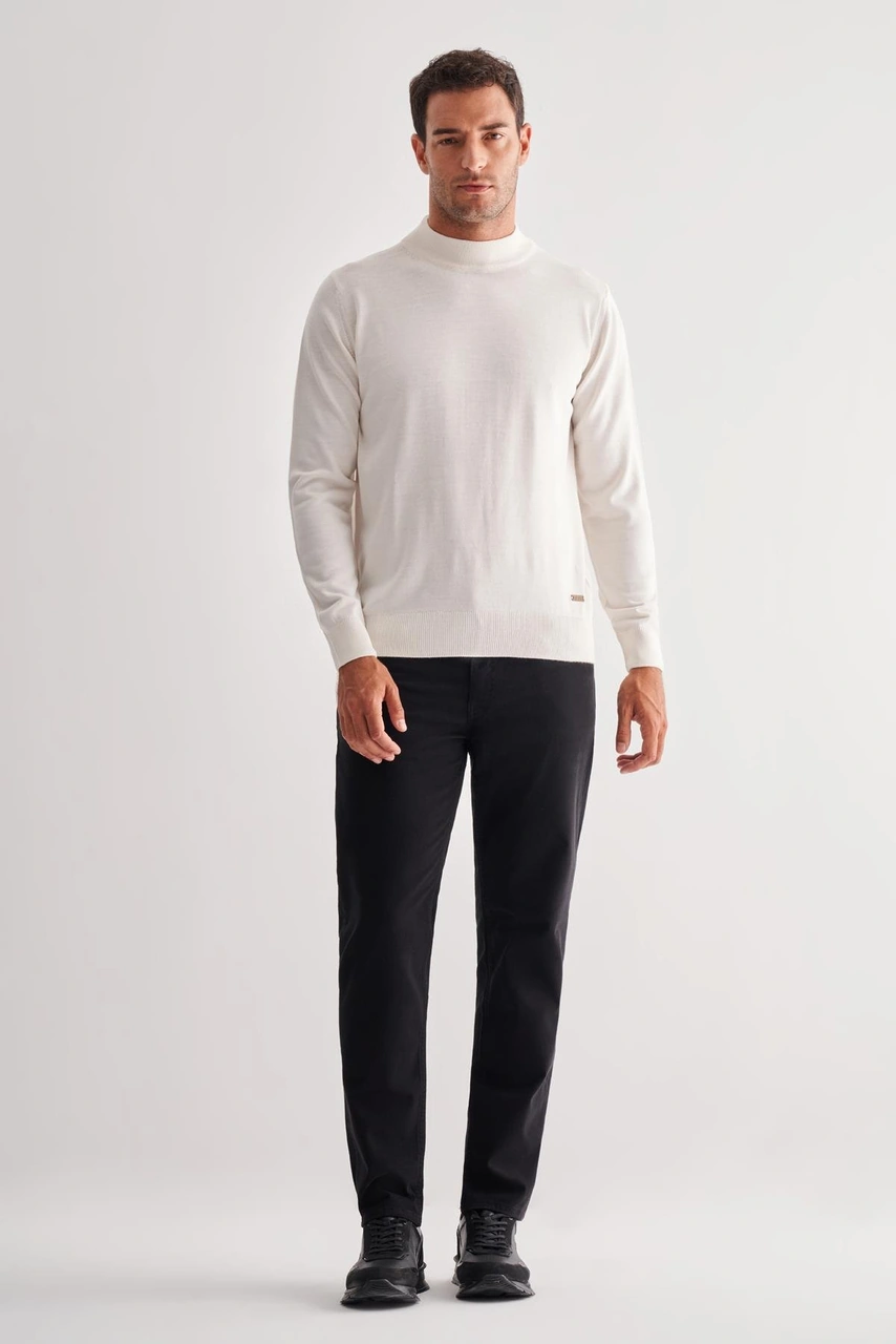 İmza Krem Yarım Balıkçı Yaka Cepsiz Comfort Fit Classic Yünlü Triko Kazak 1012255001 Krem