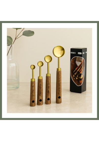 Bezos Altın Renk Metal 4'lü Ölçü Kaşık Seti 15ml, 5ml, 2.5ml, 1.25ml Bezos1