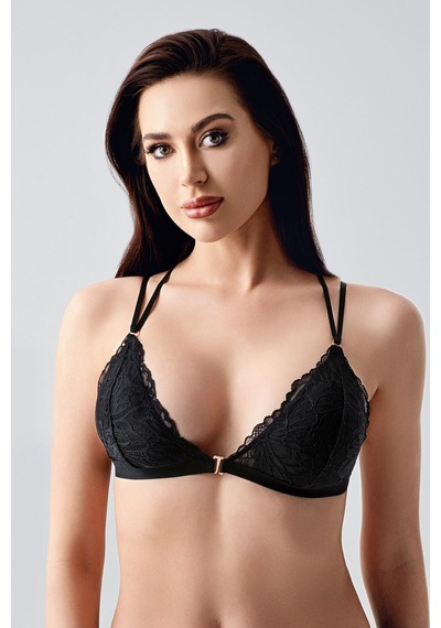 New Bra Sırt Tasarım Detay Dantelli Üçgen Bralet Siyah 8326
