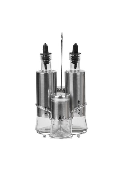Epinox Leylak Cam Üstüne Çelik Kaplama Yağlık & Sirkelik & Tuzluk 4lü Set 300ml Lst-04 Metalik Gri