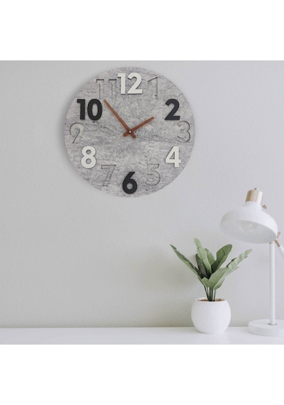 CajuArt Modern Yuvarlak Siyah Beyaz Kabartma 40 cm Duvar Saati Beyaz