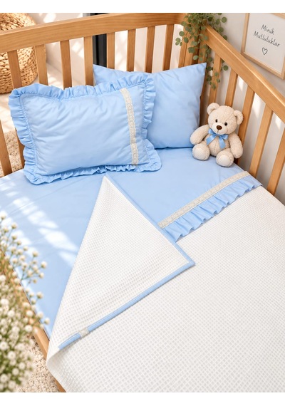 Sallhome Baby Textile Mavi Düşler Bebek Pike Takımı 4 Parça 90x120