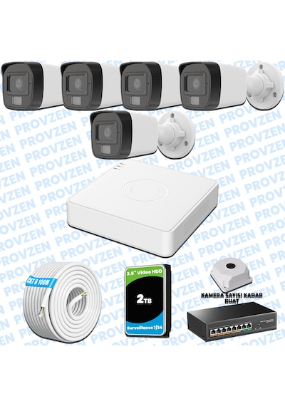 Provzen Hikvision 5 Li İp 4mp Güvenlik Kamerası Seti Colorvu Mikrofonlu Olay Anında Bildirim