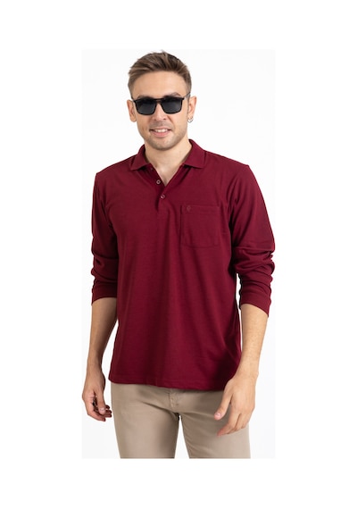 Erkek Orta Yaş ve Üzeri Polo Yaka Cepli Uzun Kollu Mevsimlik Sweatshirt 1103-Bordo-Bordo