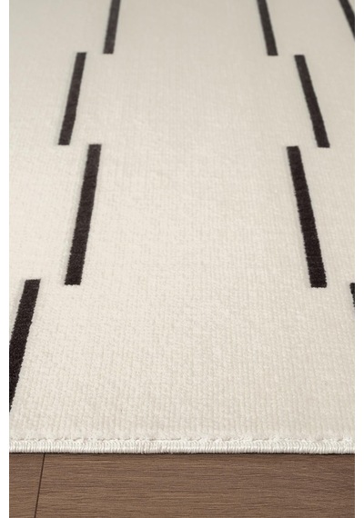 Look Black Lb003w Krem Halı Siyah Dekoratif Çizgili Modern Desen Akrilik Yumuşak Tozuaz Salon Halısı-893 Krem