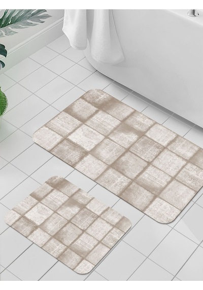 Dijital Baskılı Yıkanabilir Kaymaz Taban 2li Banyo Halısı Paspas Klozet Takımı 6388b