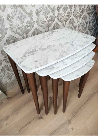Canisa Concept Telwe Serisi Beyaz Mermer Desen Mdf 1.sınıf 4lü Zigon Sehpa Takımı/ayakları Ceviz Beyaz Mermer Desen / Ayakları Ceviz
