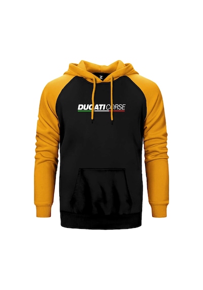 Ducati Corse Text Sarı Renk Reglan Kol Kapşonlu Sweatshirt Sarı