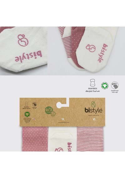 Bistyle Puanlı Kaymaz Penye Soket Çorap 3'lü Bs10108 Pudra Pudra