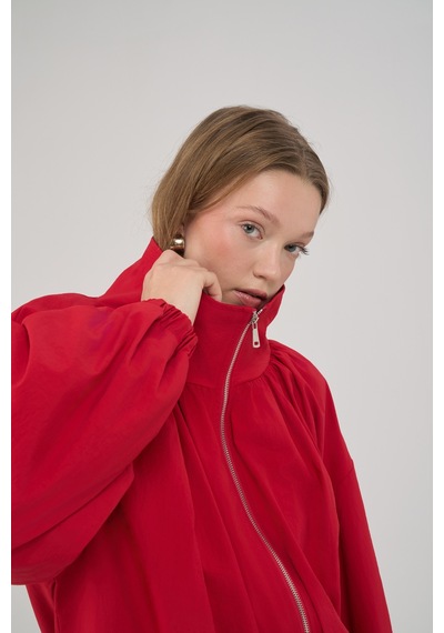 Mai Collection Azel Fermuarlı Oversize Kırmızı Bomber Ceket