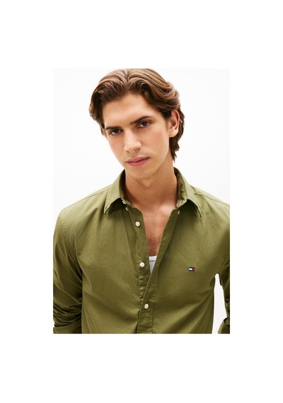 Tommy Hilfiger Erkek Flex Poplin Düz Renk Rf Yeşil Gömlek-13520 Yeşil