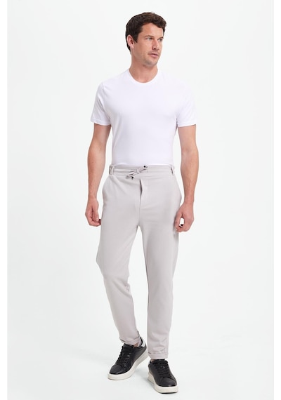 Tudors Erkek Slim Fit Pamuklu Beli Bağlamalı Yan Cepli Katlamalı Paça Jogger Gri Pantolon-42321 gri