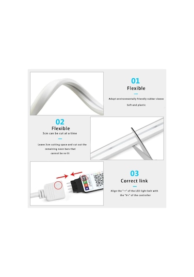 5 Metre 256 Renk Bluetooth Kontrol Renk Değiştiren Rgb Neon Led Şerit Işık Seti Sb-6563