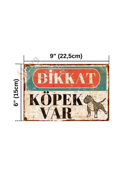 Dikkat Köpek Var Pas Görünümlü Vintage Alüminyum Uyarı Levhası - Pitbull - 15cm X 22,5cm