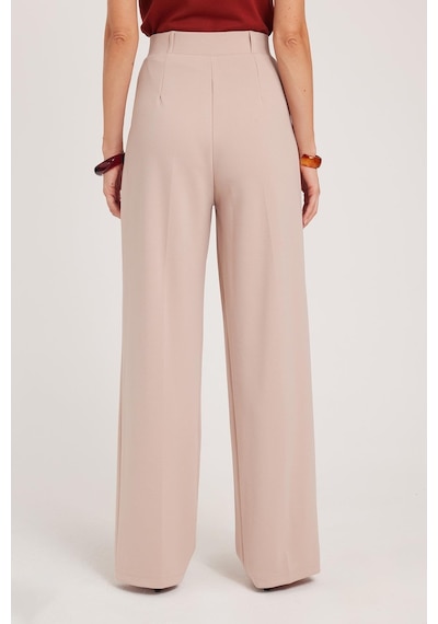Tudors Kadın Regular Fit Klasik Kesim Yüksel Bel Geniş Paça Taş Pantolon-39585 Taş