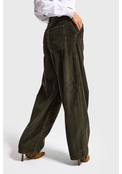 Itsbasic Kadın Haki Juniper 26w5-15 Skater Fit Fitilli Velvet Kadife Kumaş Pantolon