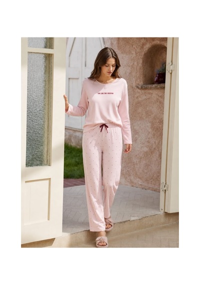 Pemilo Kadın 8910-6 Waffle Pijama Takımı PEMBE