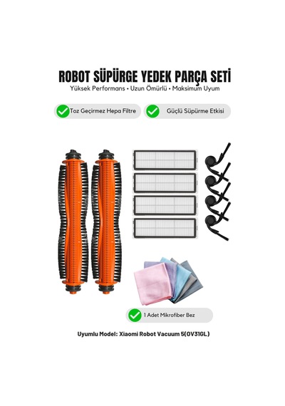 Robot Vacuum 5 Ov31gl İle Uyumlu 2 Ana Fırça 4 Yan Fırça 4 Filtre 1 Temizlik Bezi 12.0