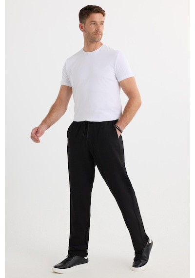 Tudors Erkek Standart Fit Normal Kesim Beli Bağcıklı Geniş Paça Siyah Pantolon-37578 Siyah