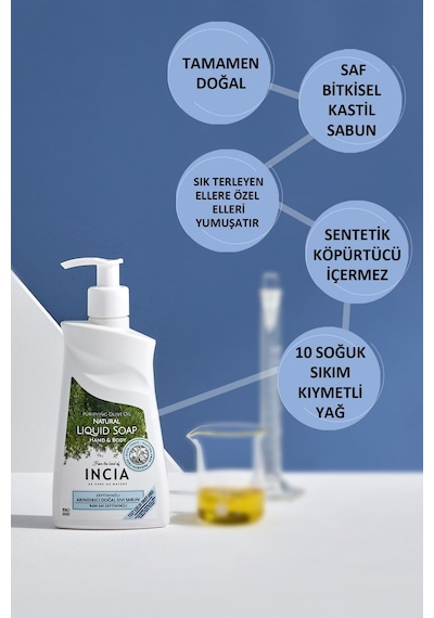 INCIA %100 Doğal Sıvı Kastil Sabunu Arındırıcı Zeytinyağlı 10 Bitkisel Değerli Yağ Vegan 250 ML