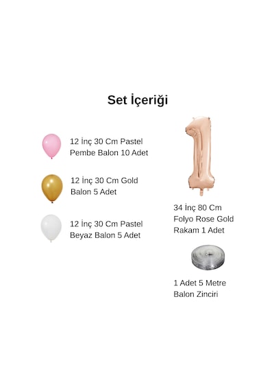 7 Yaş Retro Gold Pembe Beyaz Balon Seti Rose Gold Rakamlı Doğum Günü Balonu Şık Parti Süsleme Çok Renkli