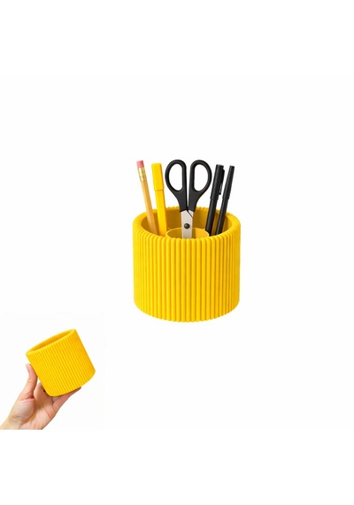 Özel 3d Baskı Ayrılabilir 4 Bölmeli Kalemlik Masa Vb. Kalemliği Çapı: 8,5 Cm X Yükseklik: 8 Cm Sarı