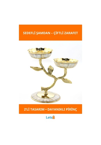Pirinç Sedefli Zarif 2'li Şamdan Seti 1 Adet