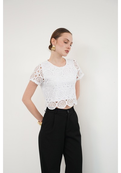 Verymoda Güpür Abiye Bluz D2142 Ham