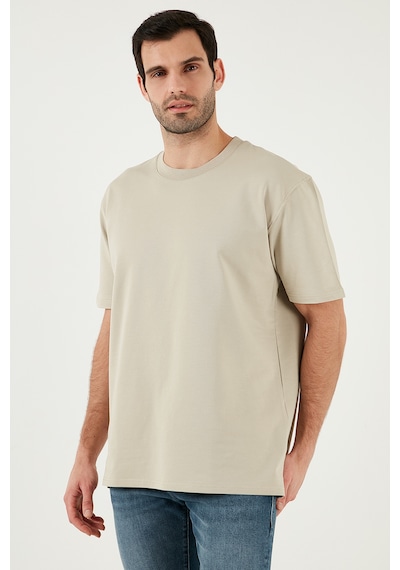 Buratti Pamuklu Bisiklet Yaka Relaxed Fit Basic Erkek T Shirt 5902610 Açık Taş