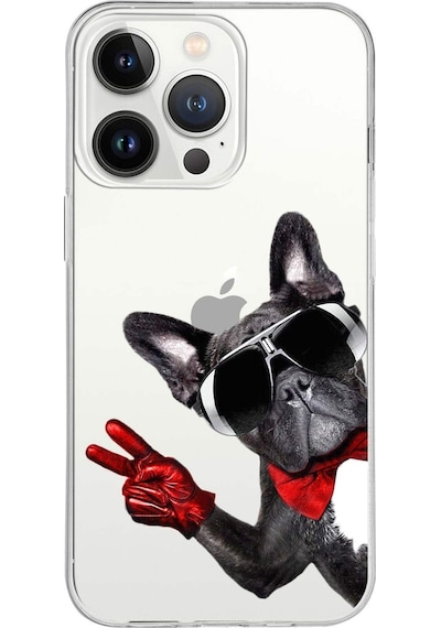 Apple Uyumlu iPhone 13 Pro Max İle 1mm Slim Fit Köpek 2 050e Baskılı Şeffaf Kılıf