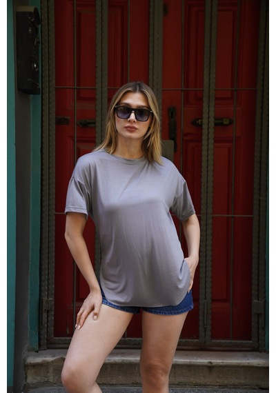 Elaxi Modal Kumaş T-shirt Gri