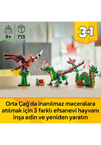LEGO® Creator 3’ü 1 Arada Orta Çağ Ejderhası 31161 - 9 Yaş ve Üzeri Çocuklar için Yaratıcı Oyuncak Yapım Seti (715 Parça)